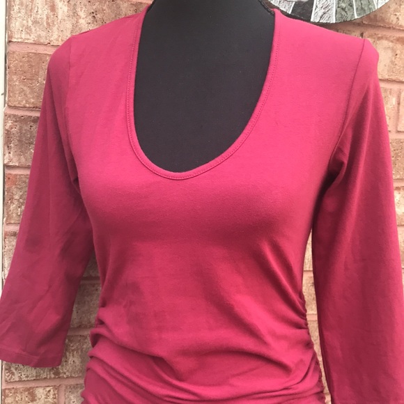 New Michael Stars Ruched Long Sleeve MIDI Dress Berry - Picture 3 of 13